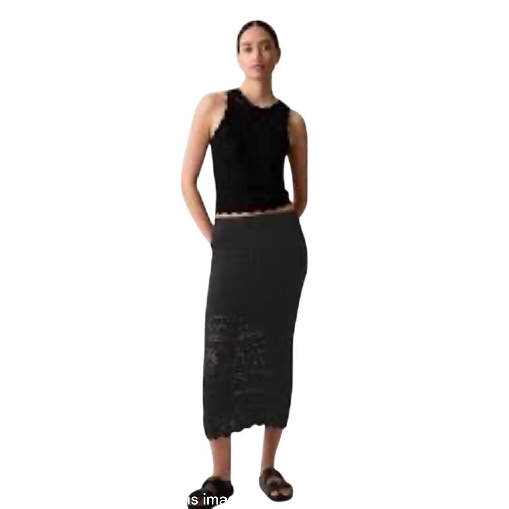 NWOT Gap Crochet pull-on Midi Skirt Black Womens XL 100Cotton plus 16-18